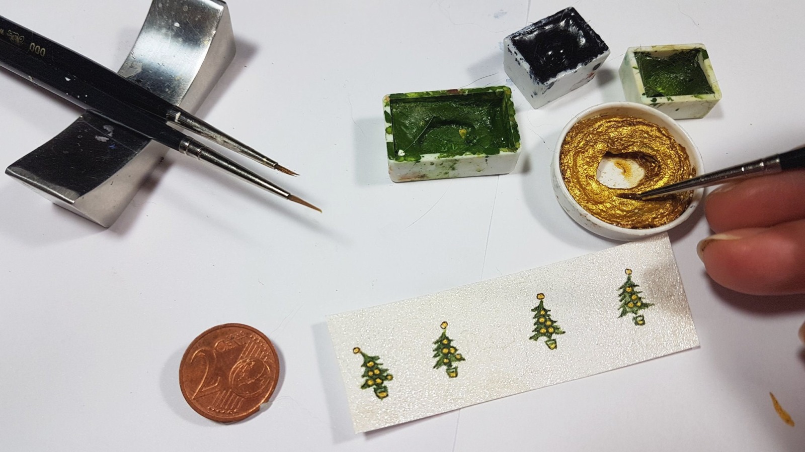 handgemalt Weihnachtsbaum-Miniaquarell Ohrstecker minimalistisch Ohrring Tanne weihnachtlicher Schmuck Christbaum 5