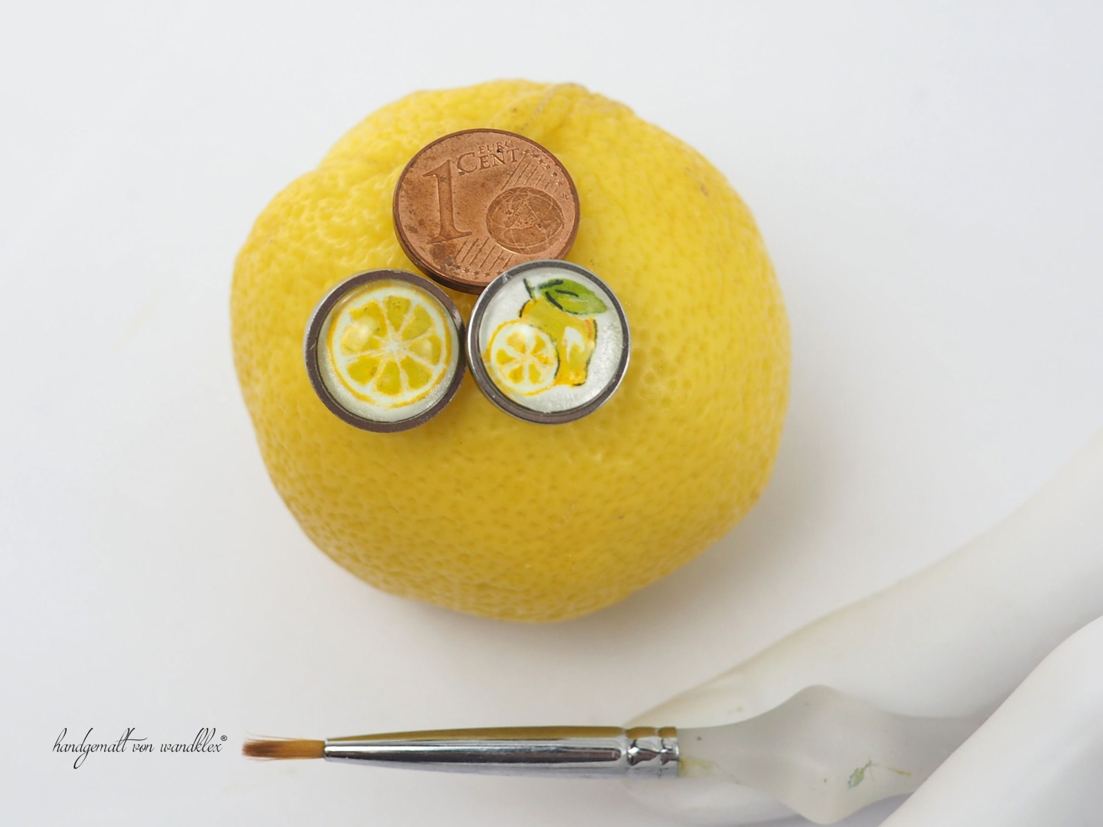 handgemalte Zitronen Motive Original Aquarell Ohrringe oder Ohrstecker aus Edelstahl oder Echtsilber Motivmix möglich 9