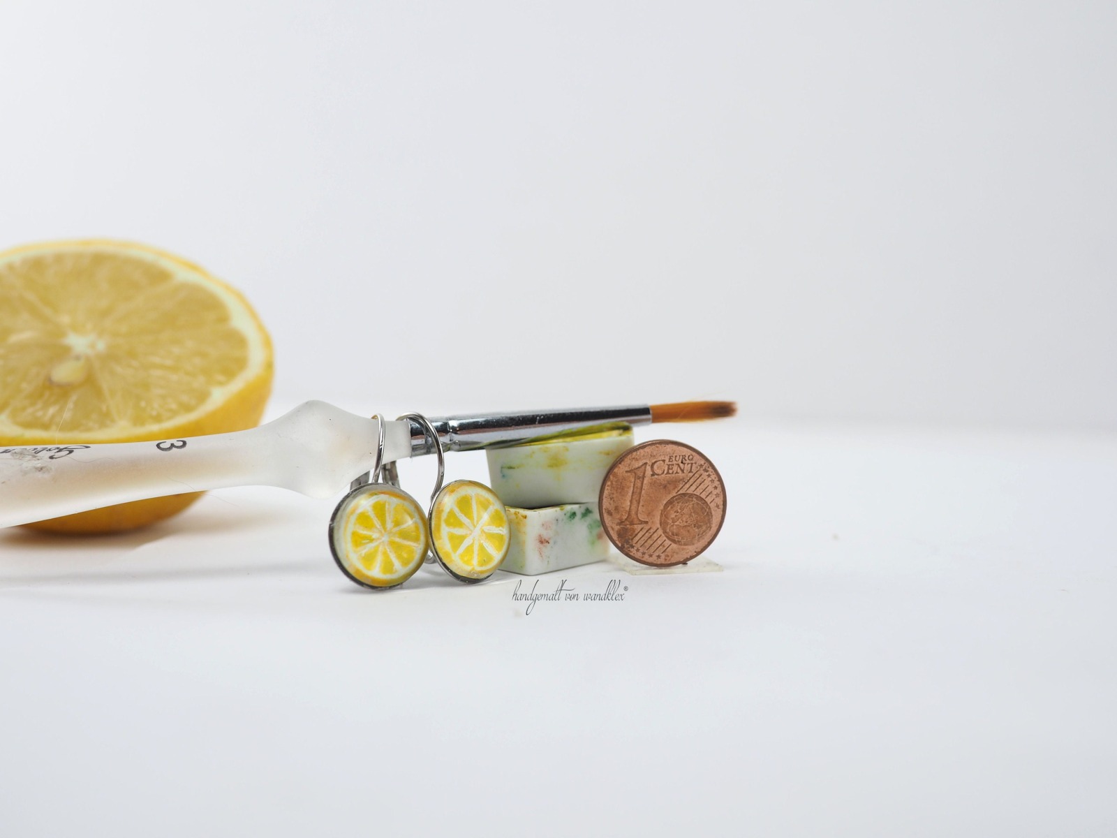 handgemalte Zitronen Motive Original Aquarell Ohrringe oder Ohrstecker aus Edelstahl oder Echtsilber Motivmix möglich 8
