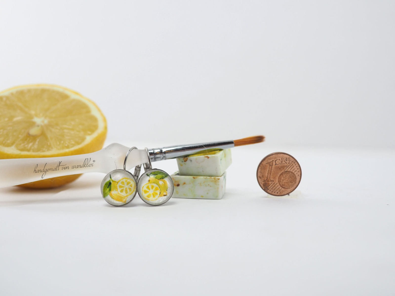 handgemalte Zitronen Motive Original Aquarell Ohrringe oder Ohrstecker aus Edelstahl oder Echtsilber