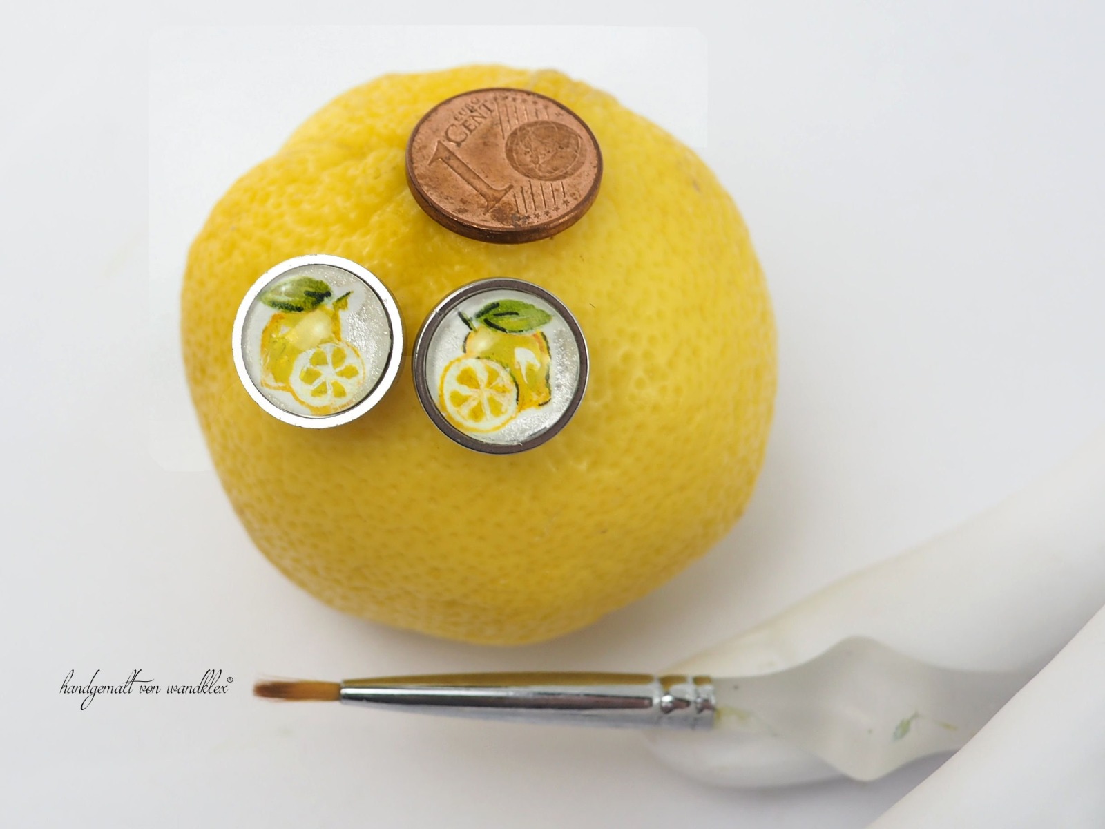 handgemalte Zitronen Motive Original Aquarell Ohrringe oder Ohrstecker aus Edelstahl oder Echtsilber Motivmix möglich 3