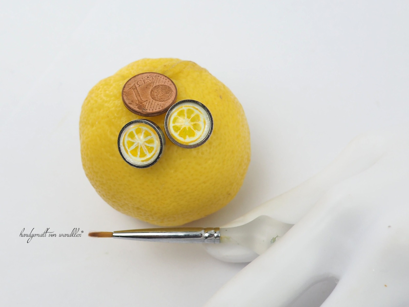 handgemalte Zitronen Motive Original Aquarell Ohrringe oder Ohrstecker aus Edelstahl oder Echtsilber Motivmix möglich 5