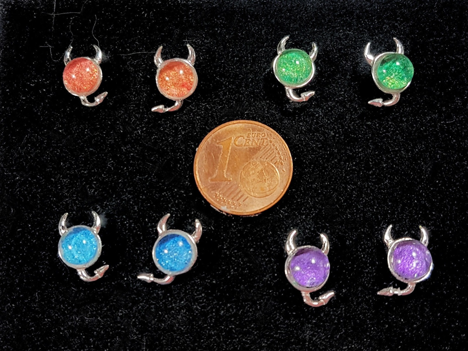 Teufels Galaxien handgemalt mehrere Farben Echtsilber-Ohrringe Original Aquarell in Sterling Silber mit Teufelshörnern Ohrstecker 6