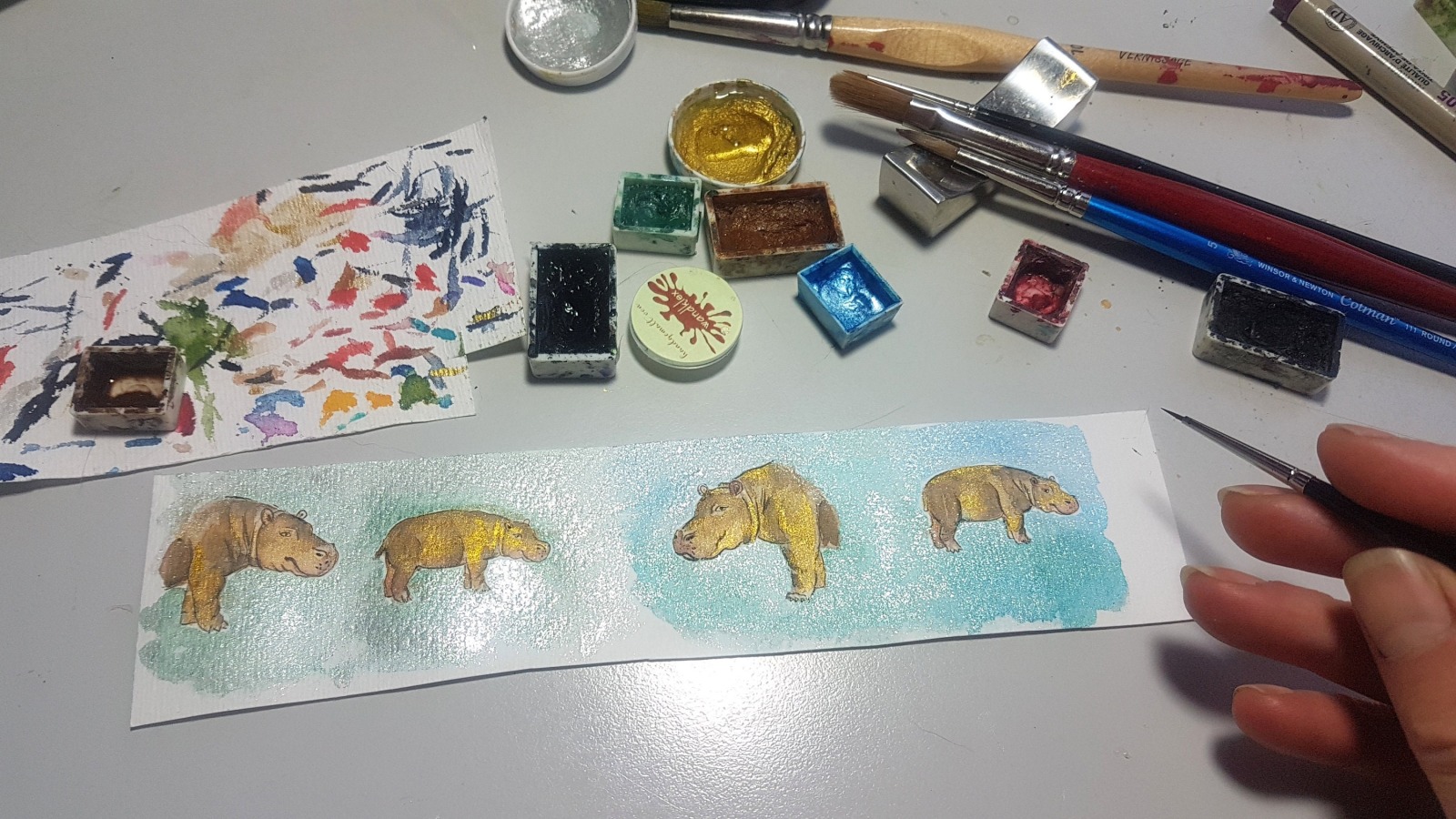 Nilpferd-Motive handgemalt Hippo to go Kunstschmuck 5