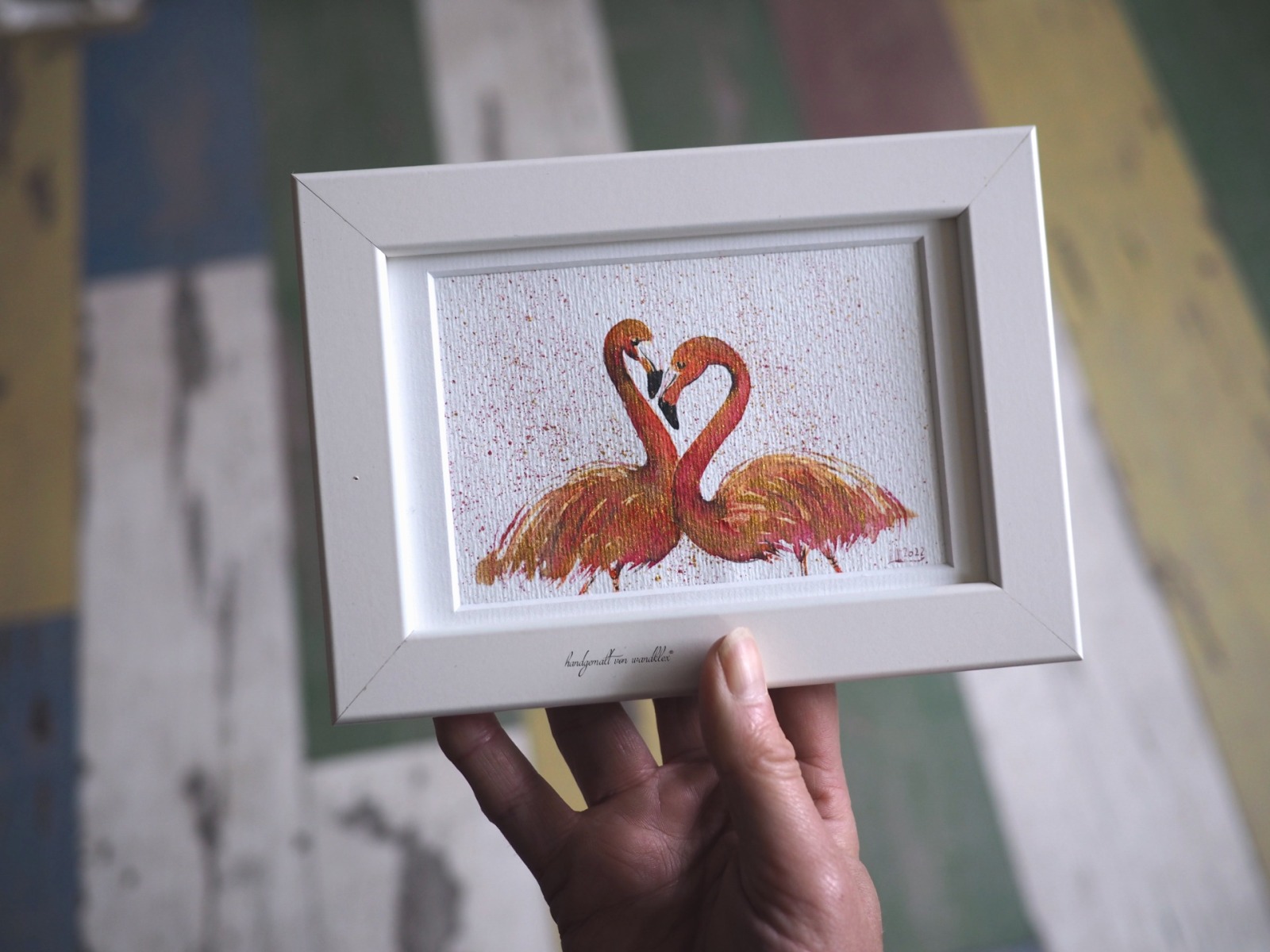 Flamingoliebe , Studie, Illustration handgemalt, gerahmt 4