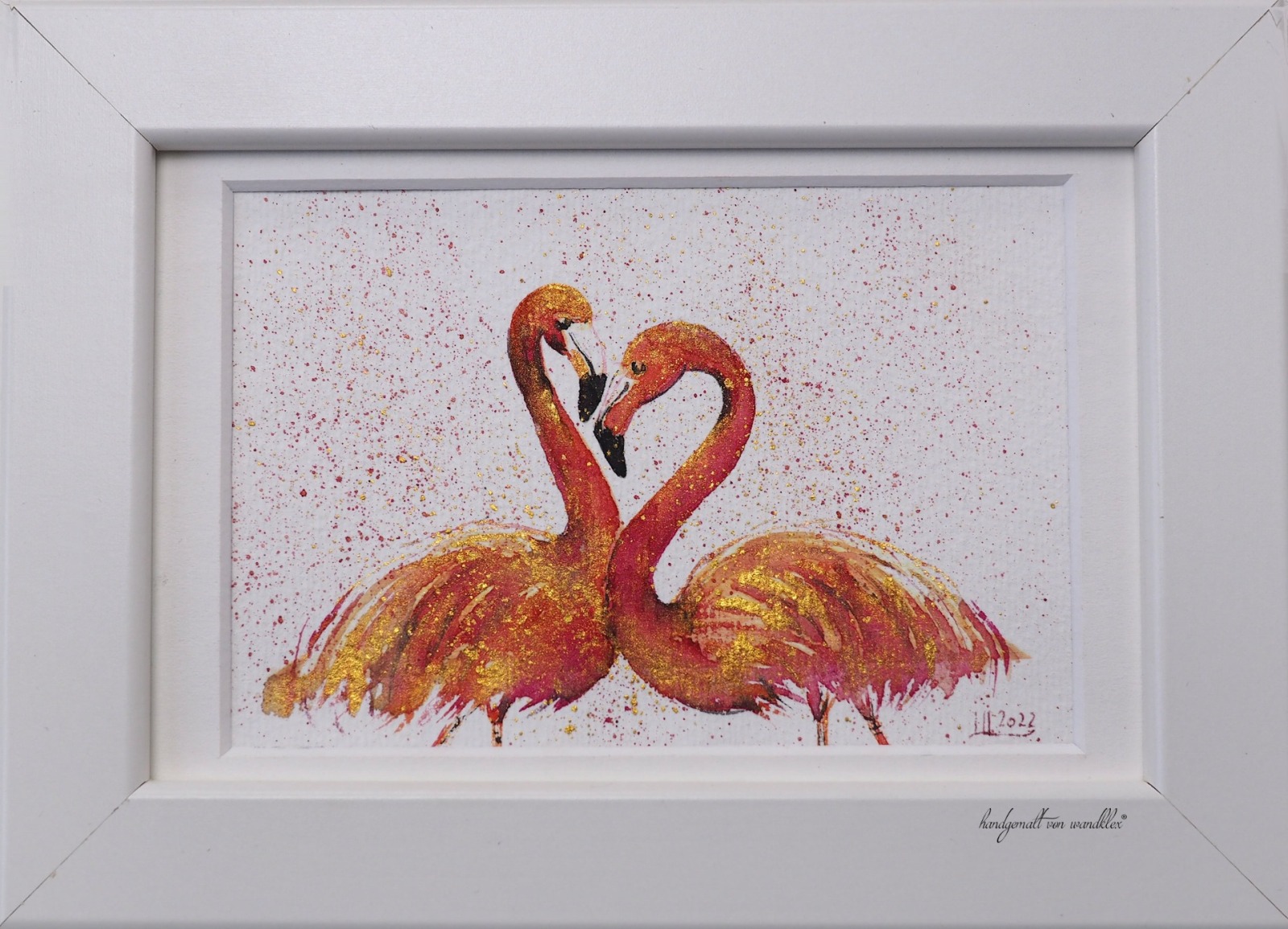 Flamingoliebe , Studie, Illustration handgemalt, gerahmt 7