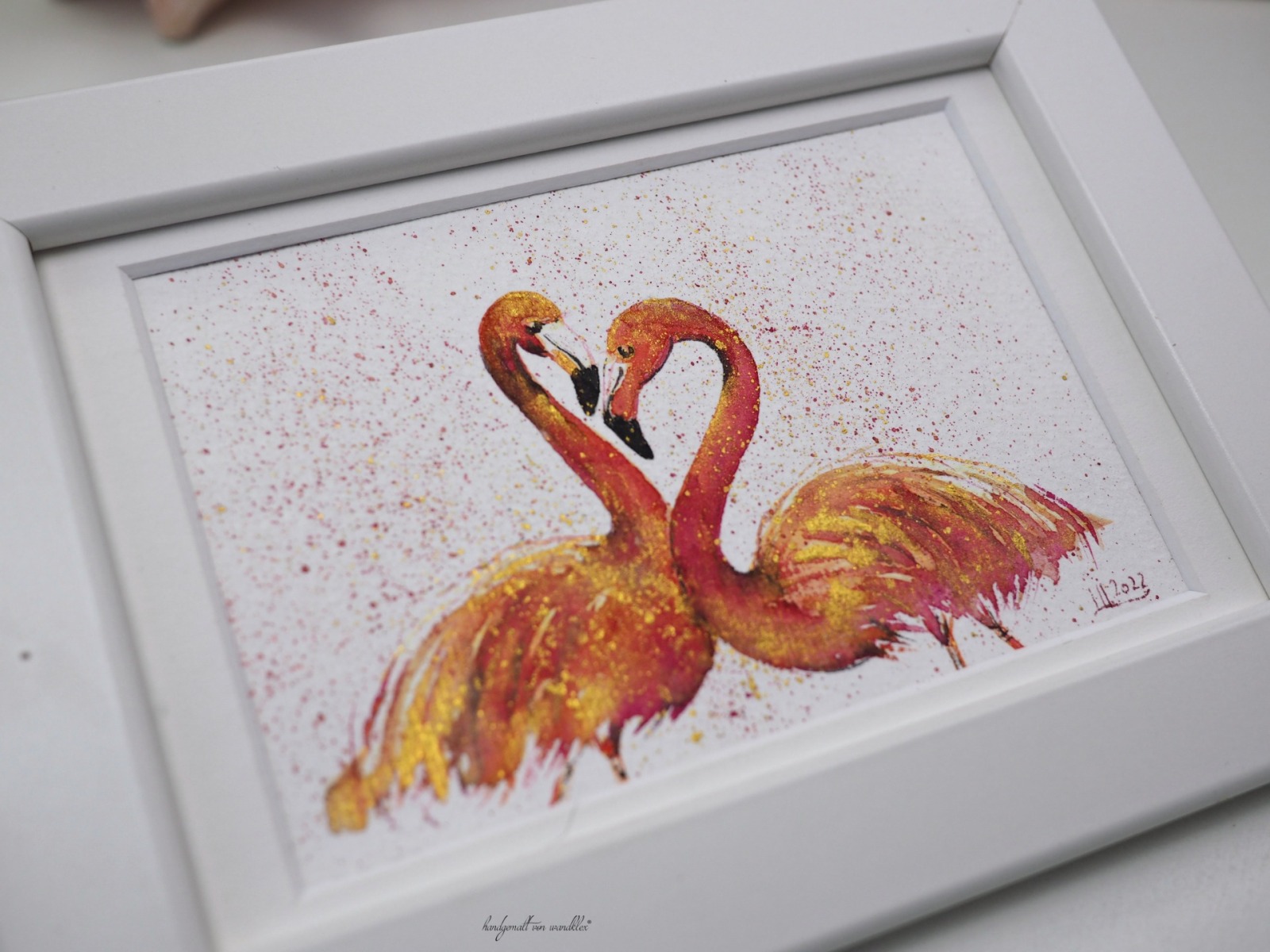 Flamingoliebe , Studie, Illustration handgemalt, gerahmt 2