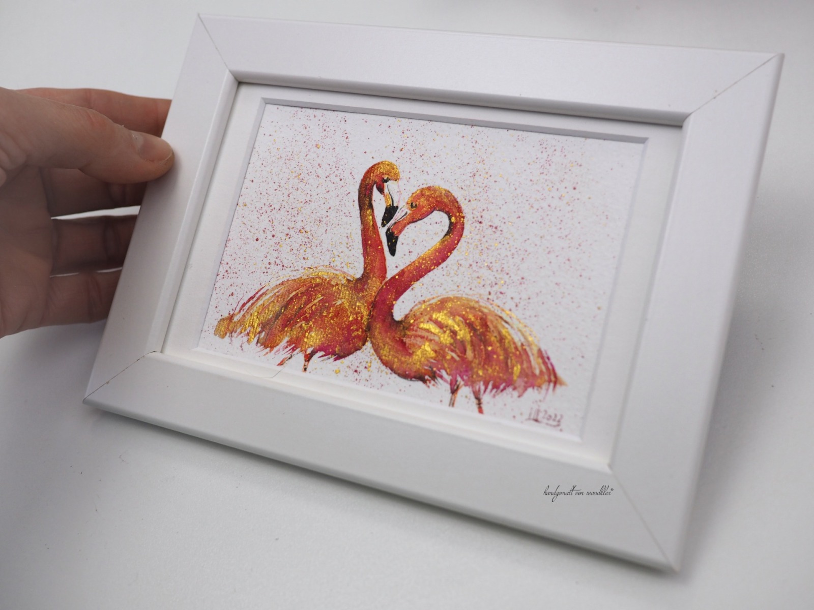 Flamingoliebe , Studie, Illustration handgemalt, gerahmt 8