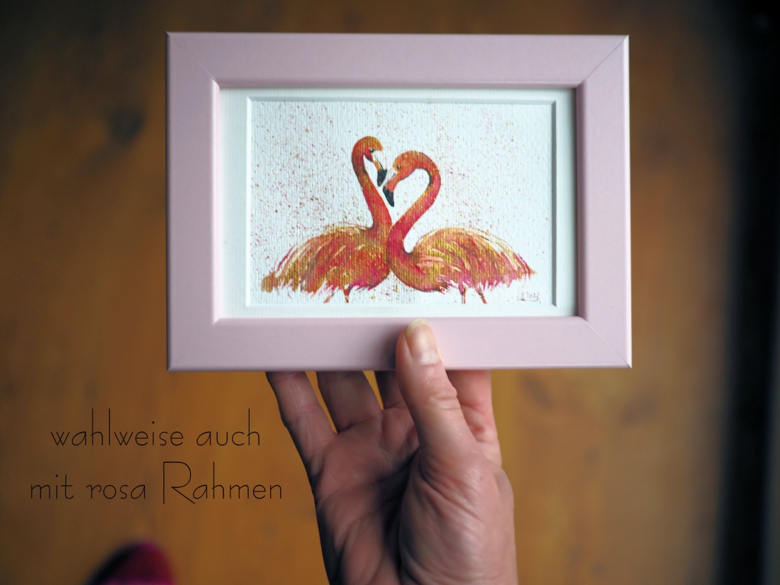 Flamingoliebe , Studie, Illustration handgemalt, gerahmt 9