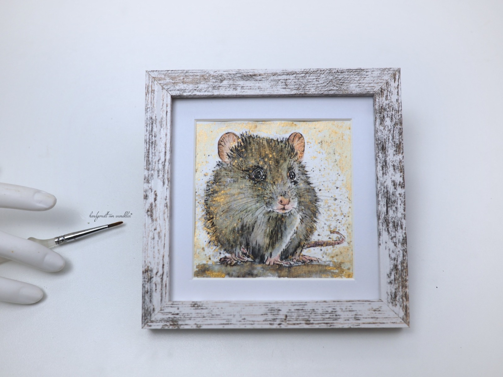 Kleine Ratte Illustration handgemalt gerahmt in MInirahmen