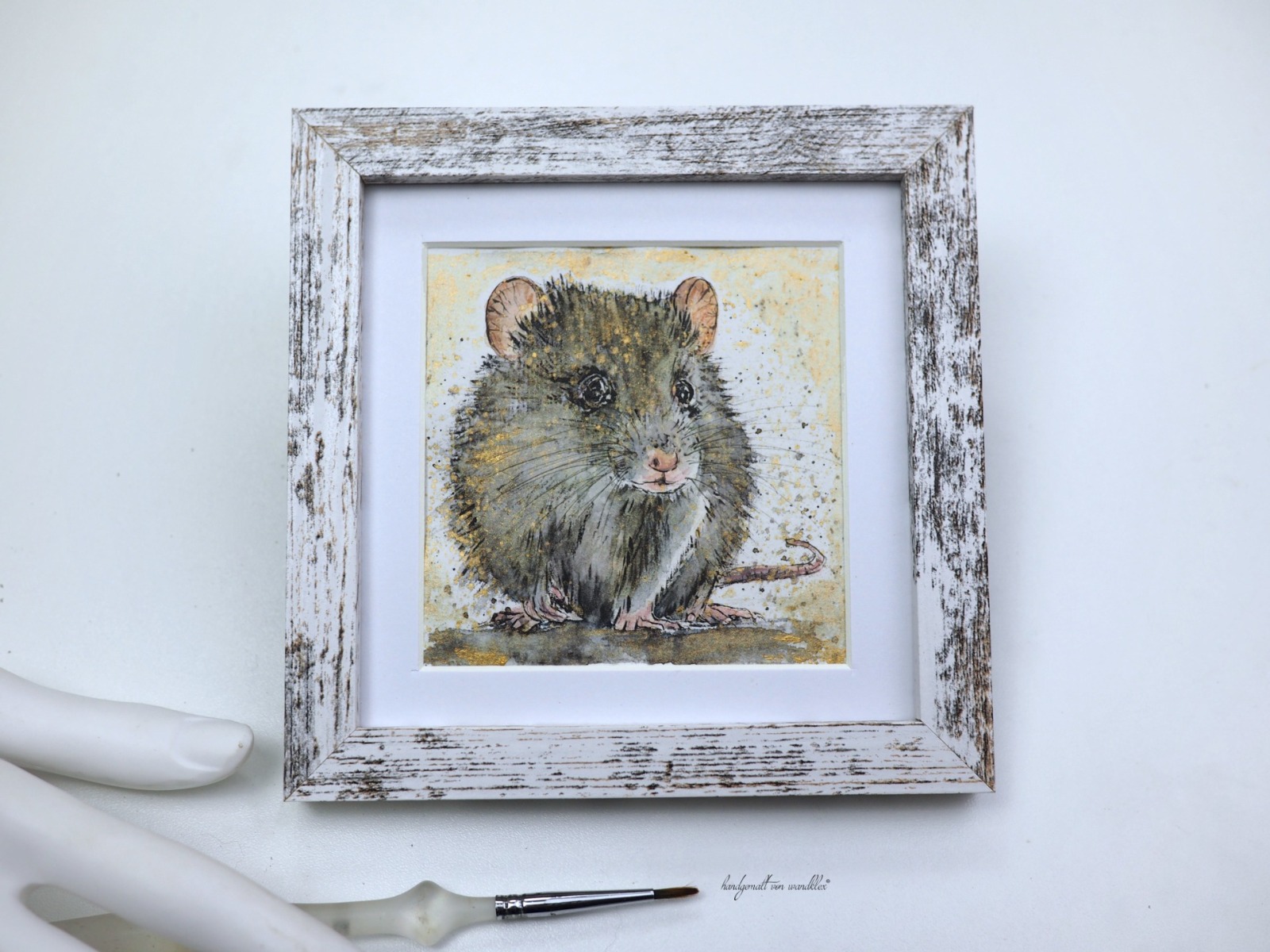Kleine Ratte, Illustration handgemalt, gerahmt 8