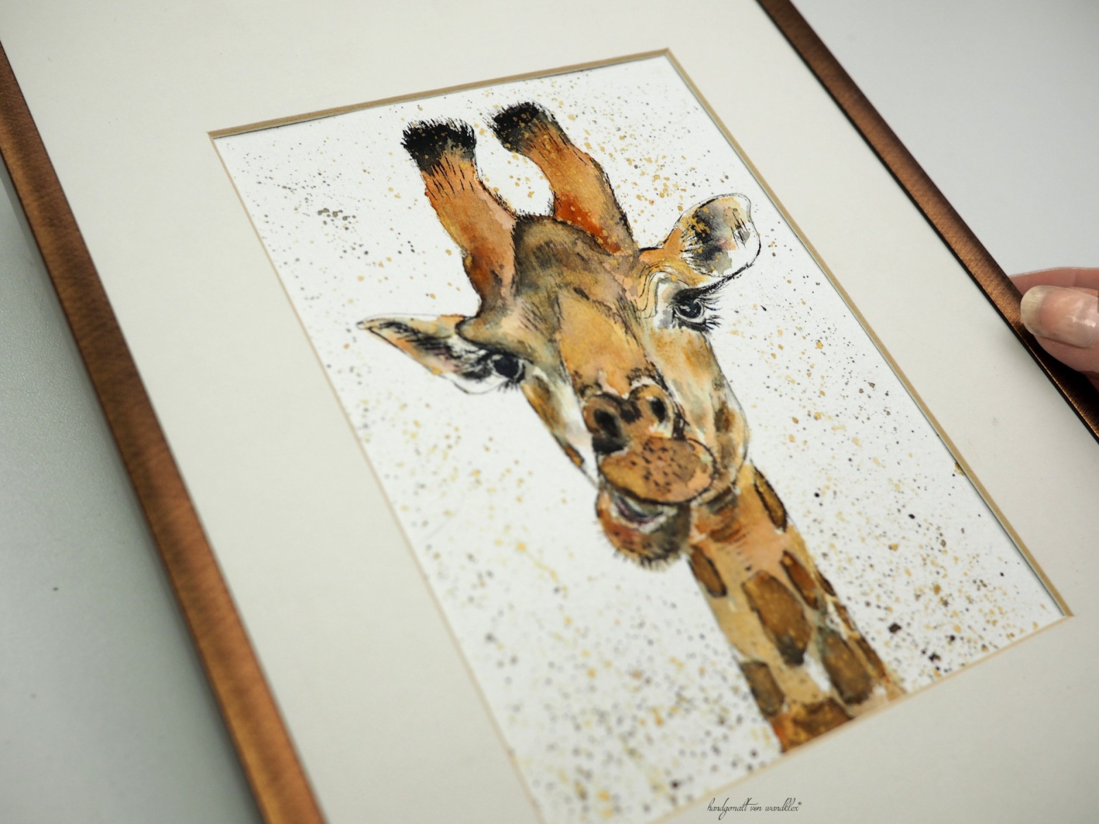 Giraffe Alma, Illustration handgemalt, gerahmt auf 20x30cm 3