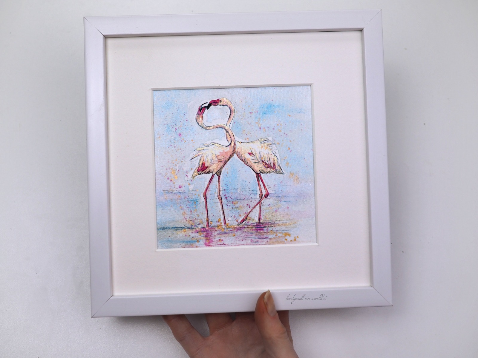 Flamingos Schorsch und Toni Aquarell gerahmtes handgemalte Original, Einzelstück 3