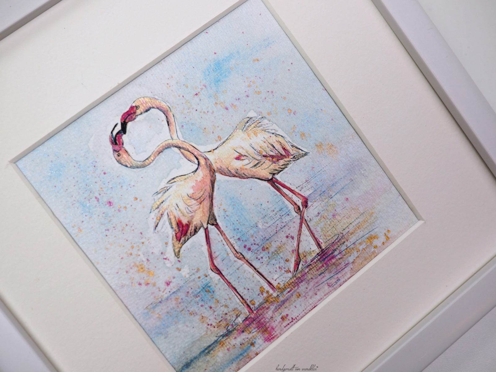 Flamingos Schorsch und Toni Aquarell gerahmtes handgemalte Original, Einzelstück 8