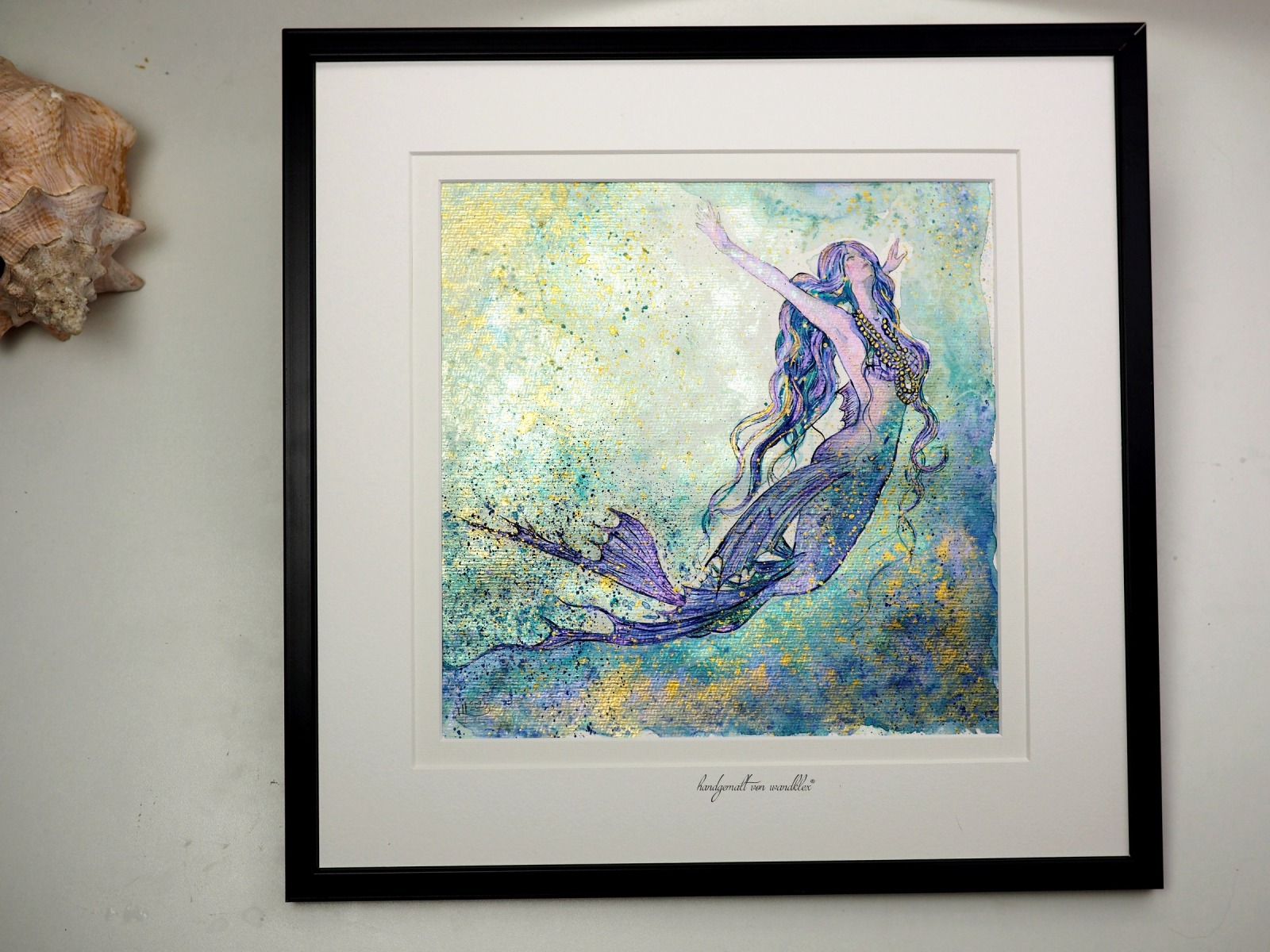 Mermaid Luzia, Illustration, gerahmte aufwändige Originalarbeit, Mixed Media Aquarell, Fineliner 8