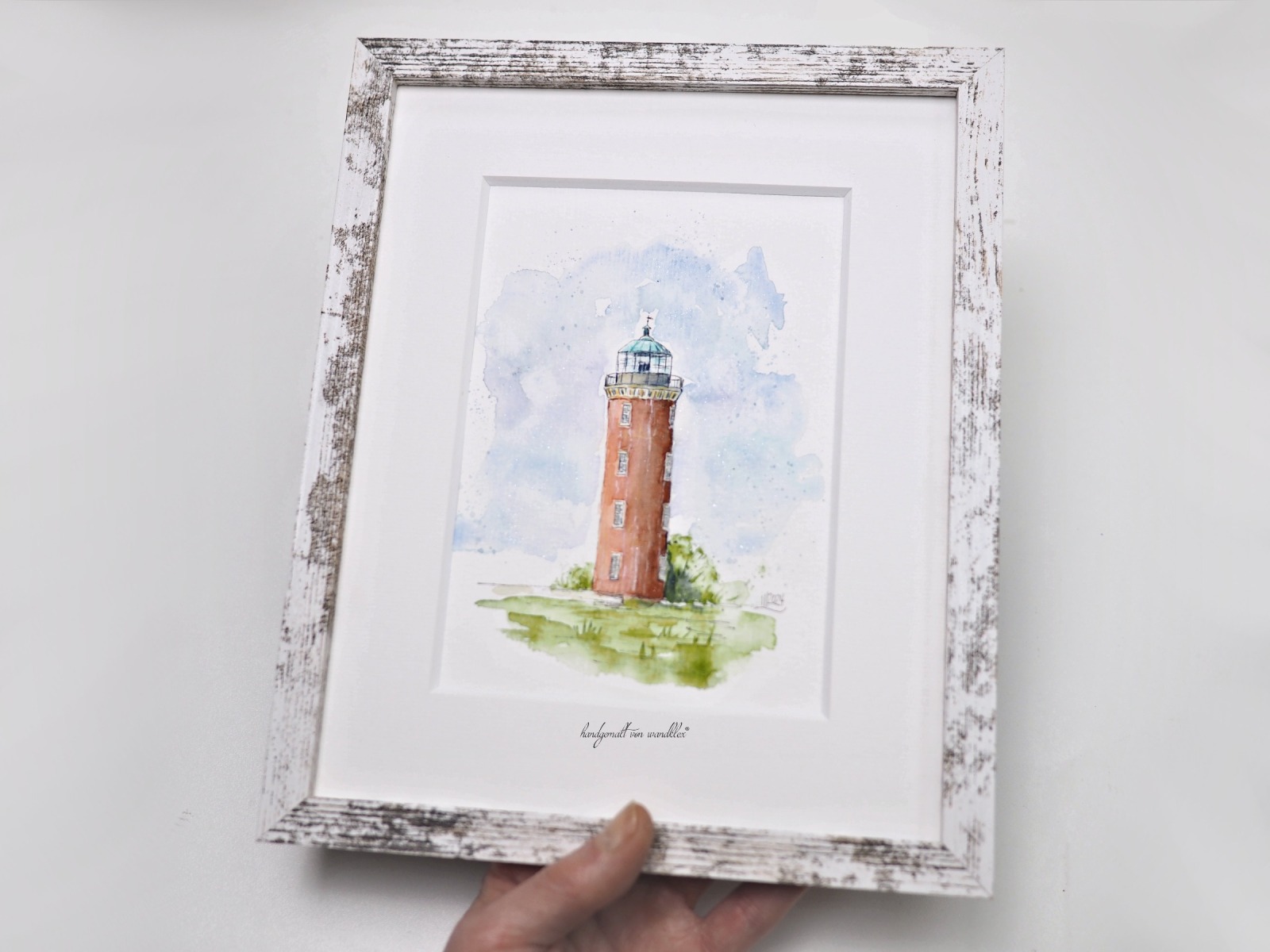 Leuchtturm Bei der Alten Liebe Cuxhaven Hamburger Leuchtturm Illustration handgemalt, gerahmt 2