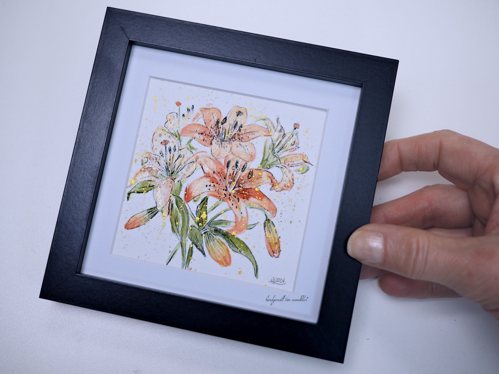 Feuerlilie Illustration handgemalt, gerahmt in Minirahmen 2