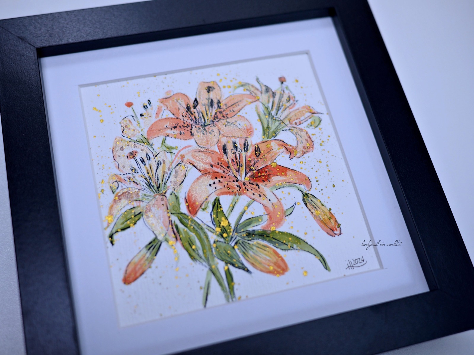 Feuerlilie Illustration handgemalt, gerahmt in Minirahmen 5