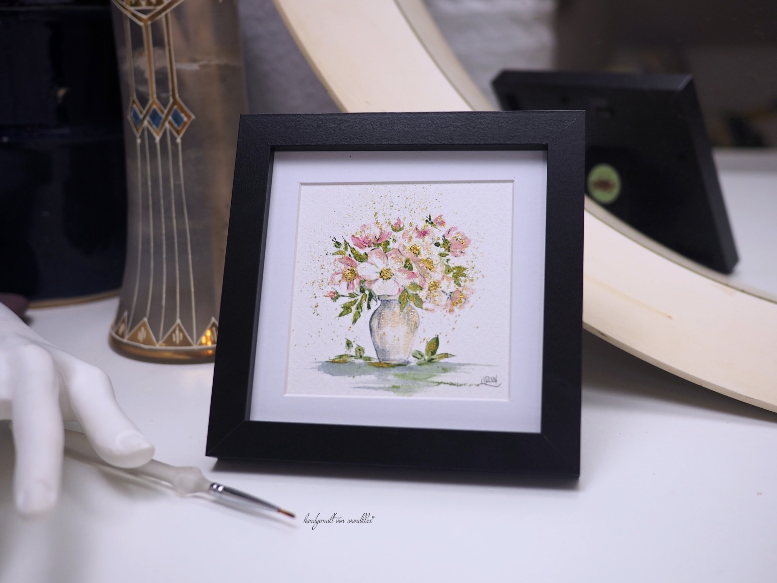 Blumenstrauß Illustration handgemalt, gerahmt in Minirahmen 2
