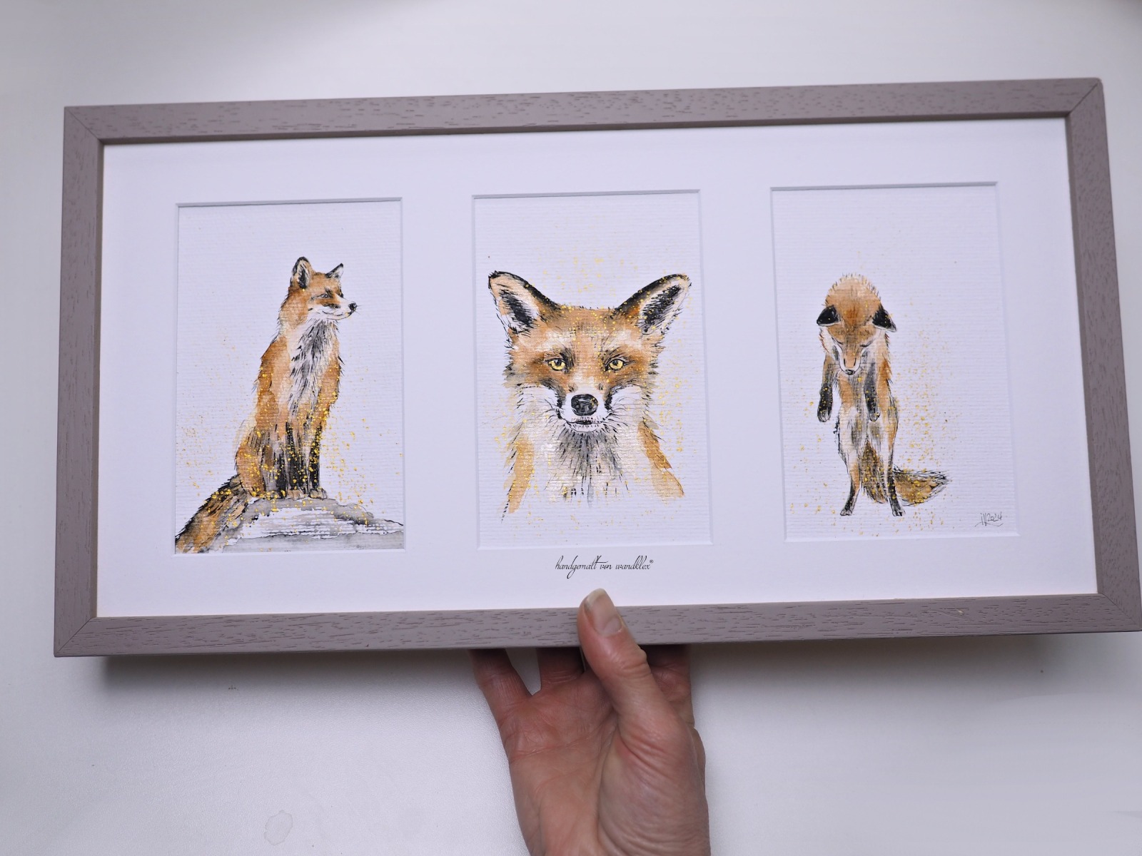 Fuchsstudien, Trio, 3 gemeinsam gerahmte Illustrationen handgemalt 4