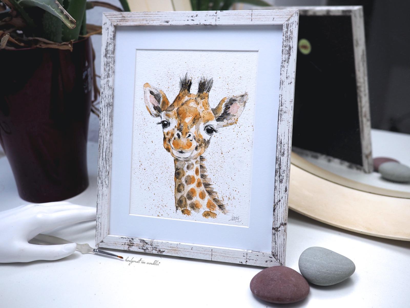 Junge Giraffe Emil, Illustration handgemalt, gerahmt 6