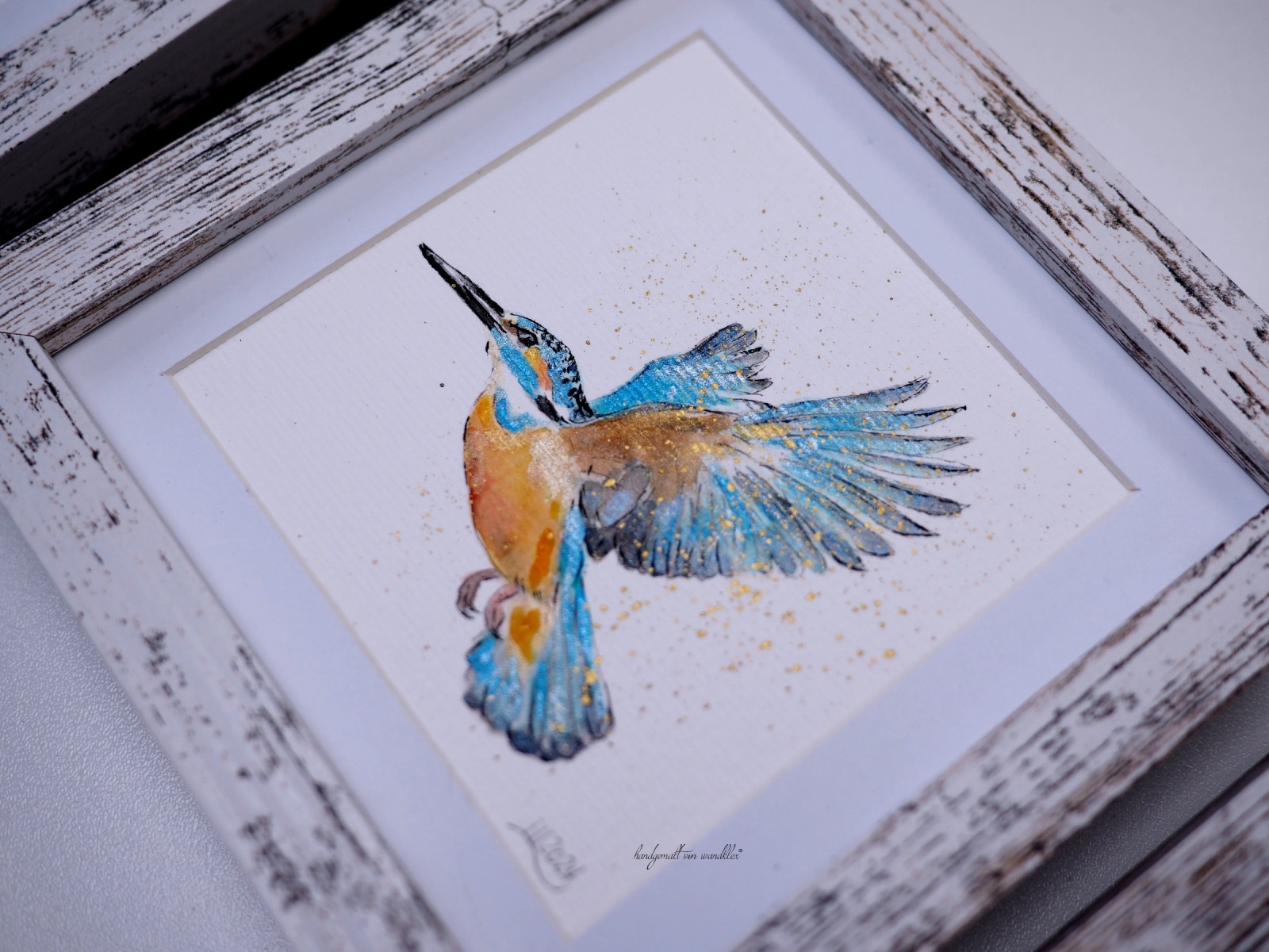 Eisvogel Illustration handgemalt, gerahmt in Minirahmen 6