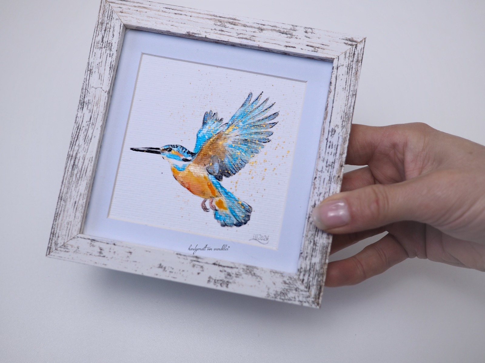 Eisvogel Illustration handgemalt, gerahmt in Minirahmen 7