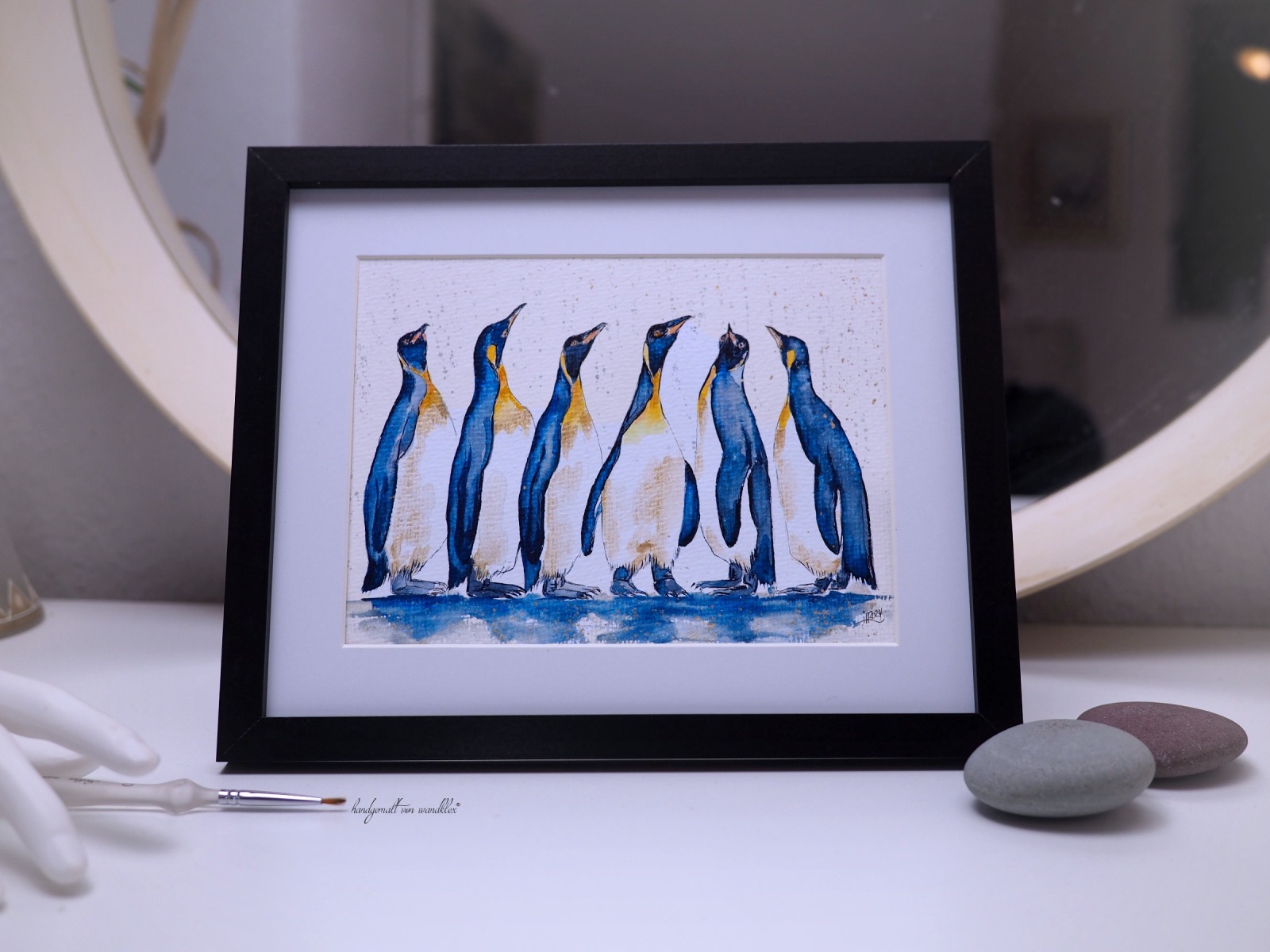 Pinguingruppe Konferenz Illustration handgemalt, gerahmt 2