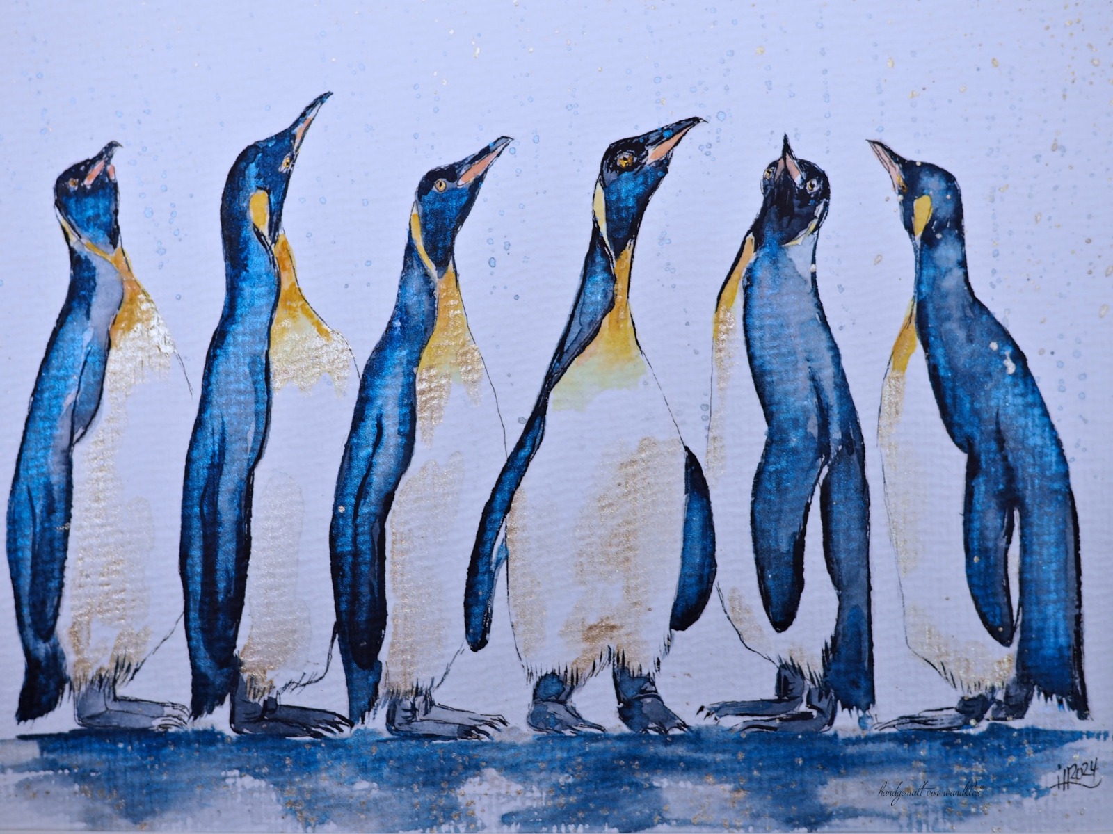 Pinguingruppe Konferenz Illustration handgemalt, gerahmt 7