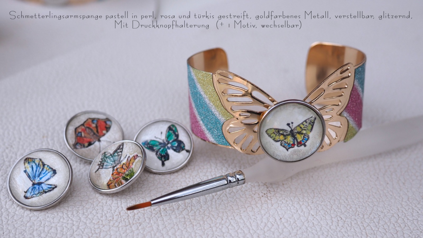 Tierisch große Auswahl an Schmetterlings-Varianten 5 verschiedene 20mm-Schmetterlings-Motive handgemalt Fassung nach Wahl 3