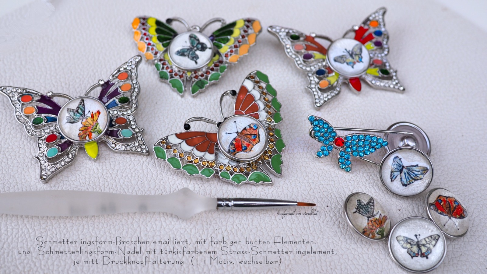 Tierisch große Auswahl an Schmetterlings-Varianten 5 verschiedene 20mm-Schmetterlings-Motive handgemalt Fassung nach Wahl 10