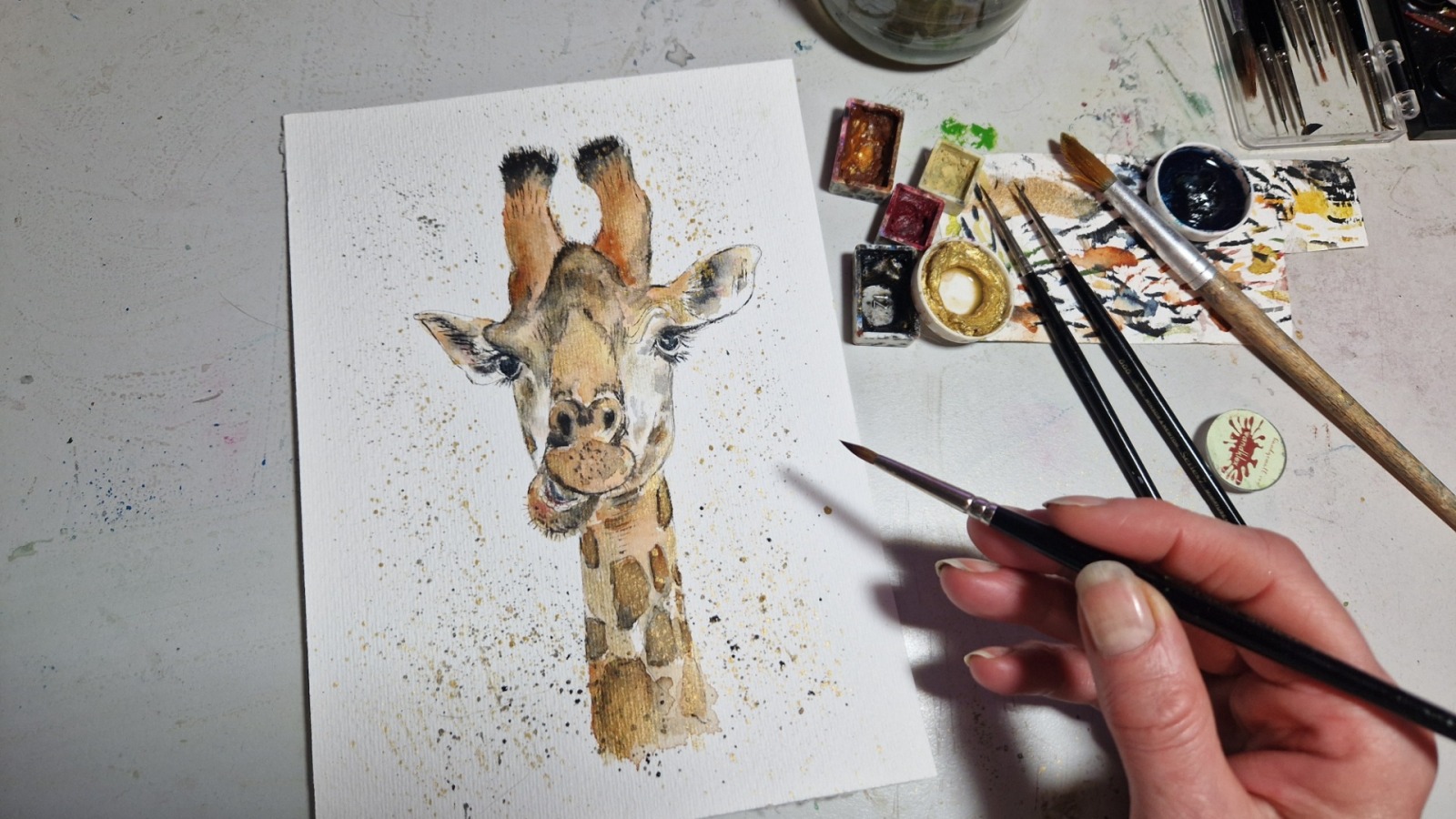 Giraffe Alma, Illustration handgemalt, gerahmt auf 20x30cm 6