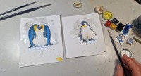 Pinguin Illustration handgemalt, gerahmt in MInirahmen 4