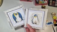 Pinguin Illustration handgemalt, gerahmt in MInirahmen 7