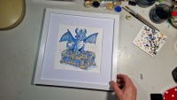 Hortedrache Aquarell gerahmtes handgemalte Original, Einzelstück, Illustration, Drache, Rahmenfarbe