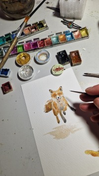 Fuchs Illustration handgemalt, gerahmt in Minirahmen, Rahmenfarbe wählbar schwarz oder shabby-weiss