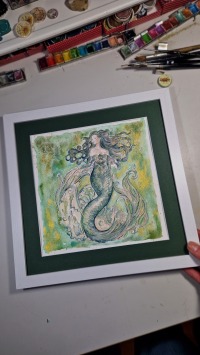 Mermaid Esmeralda Illustration, gerahmte aufwändige Originalarbeit, Aquarell 7