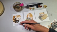 Roter Panda Illustration handgemalt, gerahmt in Minirahmen, Rahmenfarbe wählbar schwarz oder