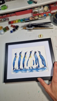 Pinguingruppe Konferenz Illustration handgemalt, gerahmt 5