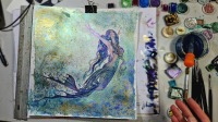 Mermaid Luzia, Illustration, gerahmte aufwändige Originalarbeit, Mixed Media Aquarell, Fineliner 6