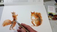 Eichhörnchen-Illustrationen Auguste und August, Aquarelle MIschtechnik, gerahmte handgemalte