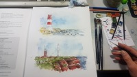 handgemalte lllustrationen Helgoland-Düne-Leuchtturm und Leuchtturm Helgoland , Aquarelle