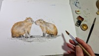 Capybaras, Aquarell gerahmtes handgemalte Original, Tierbild, Einzelstück, Illustration,