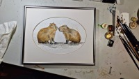 Capybaras, Aquarell gerahmtes handgemalte Original, Tierbild, Einzelstück, Illustration,