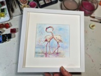 Flamingos Schorsch und Toni Aquarell gerahmtes handgemalte Original, Einzelstück 6