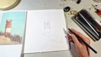 Leuchtturm Helgoland Düne Illustration handgemalt, gerahmt 3