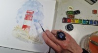 Leuchtturm Helgoland Düne Illustration handgemalt, gerahmt 4