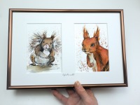 Eichhörnchen Duo Aurelie und Lothar, Illustration handgemalt