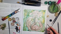 Mermaid Esmeralda Illustration, gerahmte aufwändige Originalarbeit, Aquarell 5