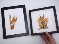 Eichhörnchen-Illustrationen Friedhelm und Friederike, Aquarelle, gerahmte handgemalte Originale,